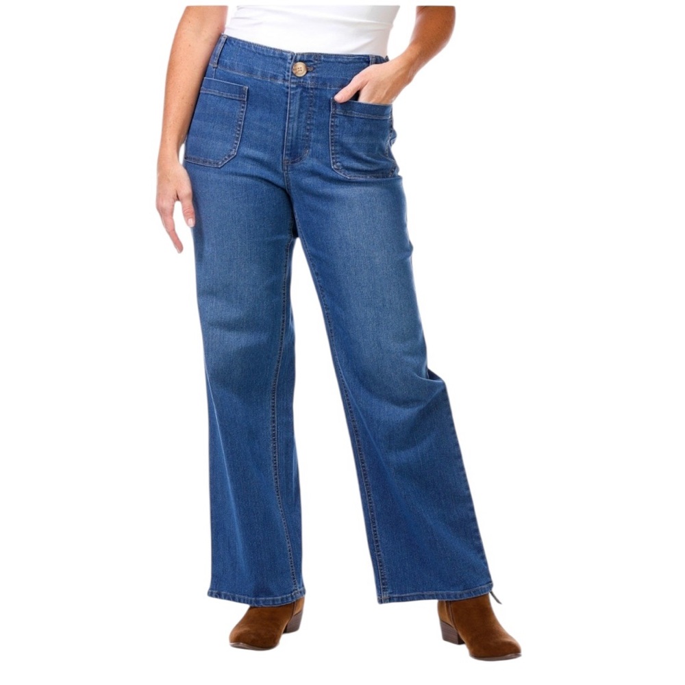 NEW Rafaella Denim Wide Leg Jeans Plus Size 14 Patch Pockets Casual Boho Preppy